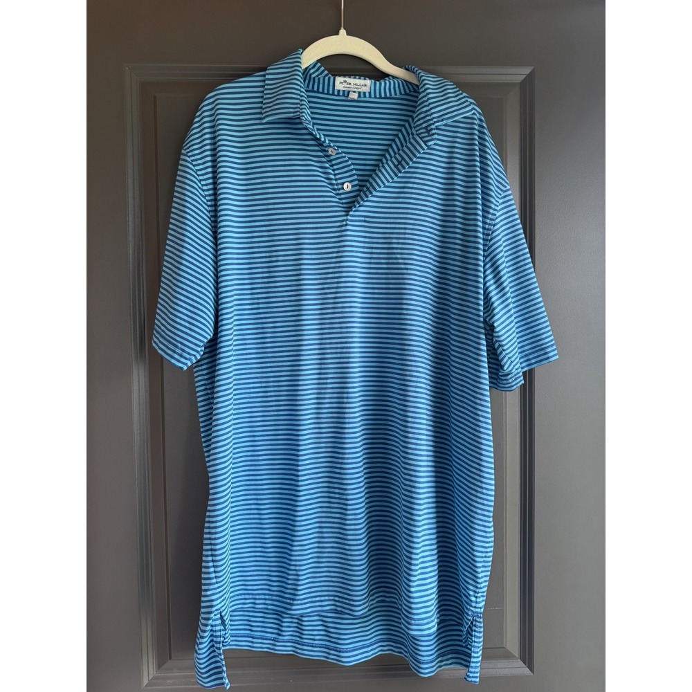 Peter Millar Summer Comfort Blue Stripe Polo XL All Over Print